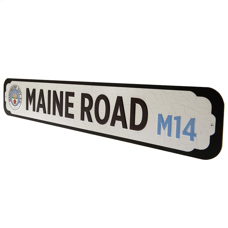 Manchester City FC Deluxe Metal Stadium Sign - Embossed Club Logo, Black MDF Backing