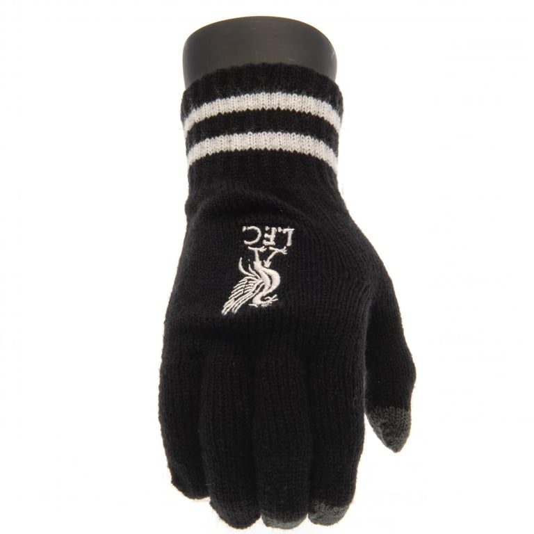 Liverpool FC Youth Touchscreen Knitted Gloves - Black with Embroidered Crest