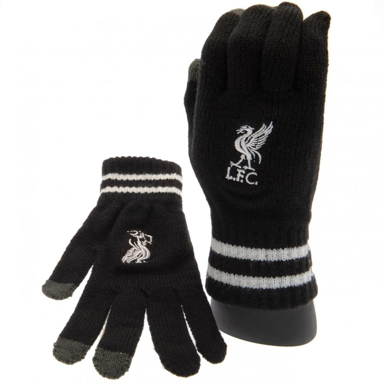 Liverpool FC Youth Touchscreen Knitted Gloves - Black with Embroidered Crest