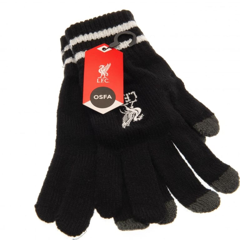 Liverpool FC Youth Touchscreen Knitted Gloves - Black with Embroidered Crest