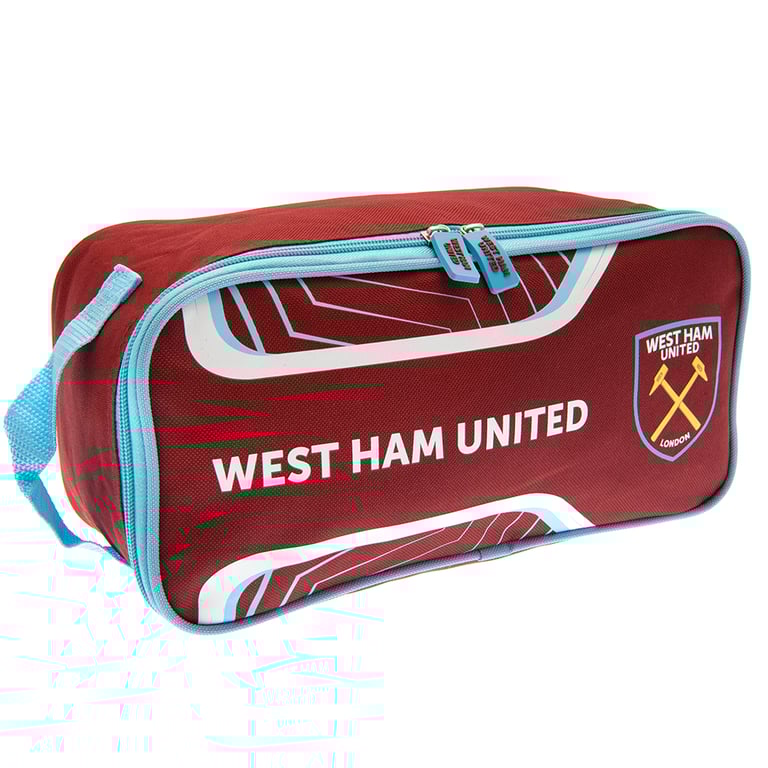 West Ham United FC Flash Boot Bag - Large Capacity Wipe Clean Polyester Bag with Club Crest and Double Zipped Opening