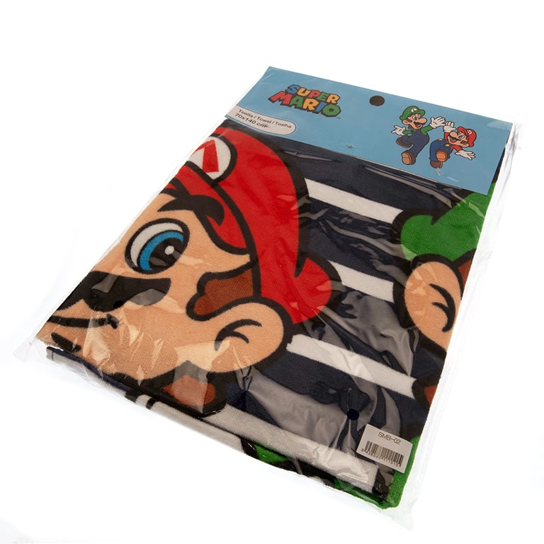 Super Mario Velour Beach Towel - 100 Cotton Blue Stripe Design Featuring Mario and Luigi