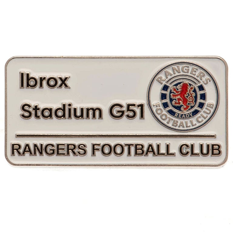 Rangers FC Metal Street Sign Badge - Die Stamped Enamel Pin with Butterfly Clasp Fixings