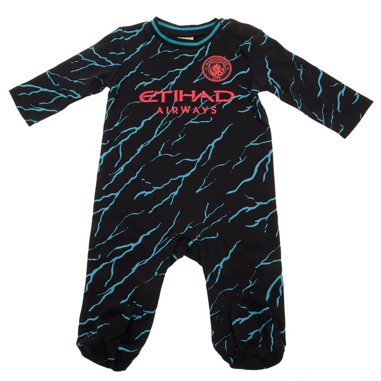 Manchester City FC Long Sleeved Baby Sleepsuit (0/3 Months) - Soft Cotton Design