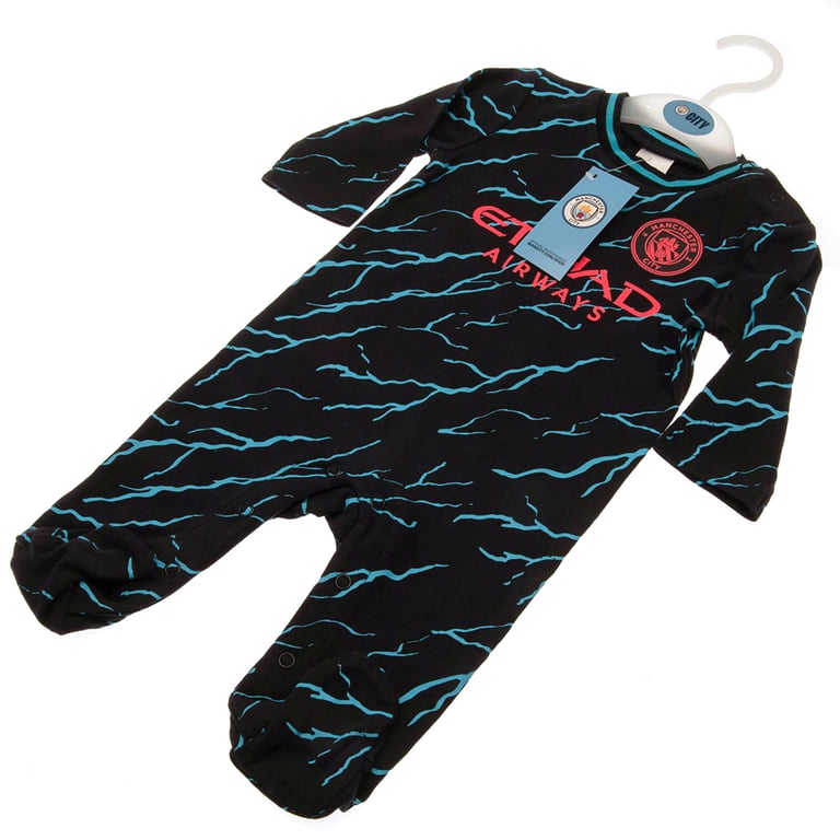 Manchester City FC Sky Blue Baby Sleepsuit - Soft Cotton, 12-18mths, Crest Design