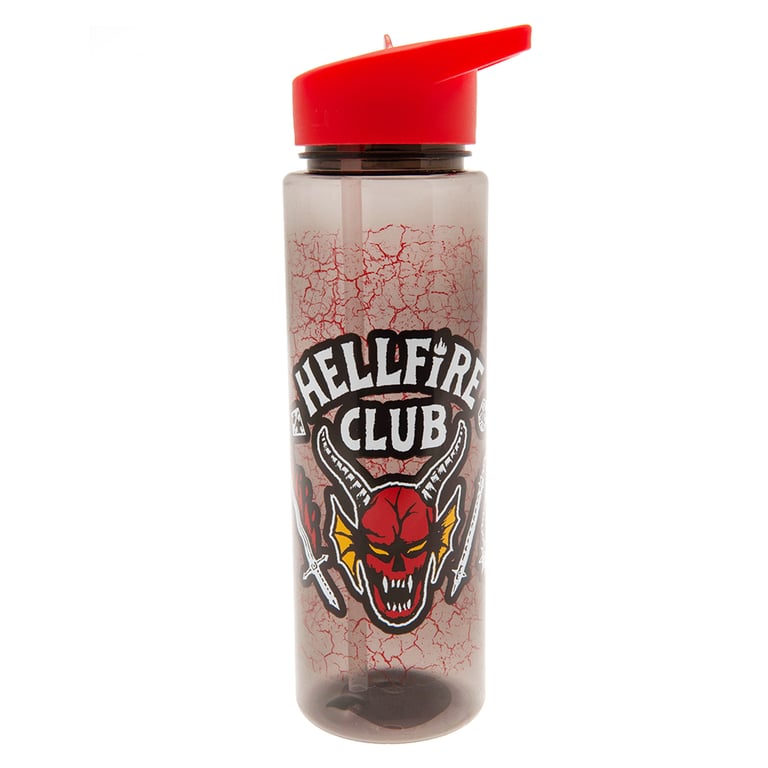 Stranger Things Hellfire Club Plastic Drinks Bottle - Clear Design with Screw Top Lid and Spout