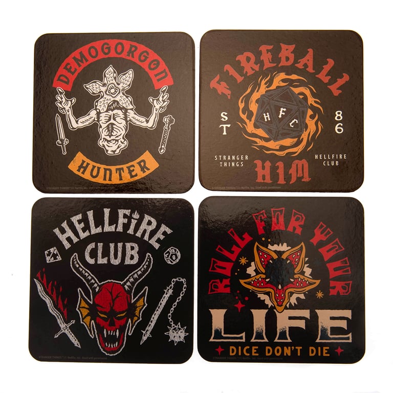 Stranger Things Hellfire Club Cork Coasters Set - Gloss Print Home Decor