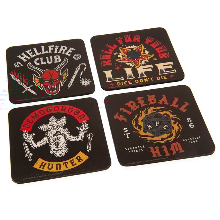 Stranger Things Hellfire Club Cork Coasters Set - Gloss Print Home Decor