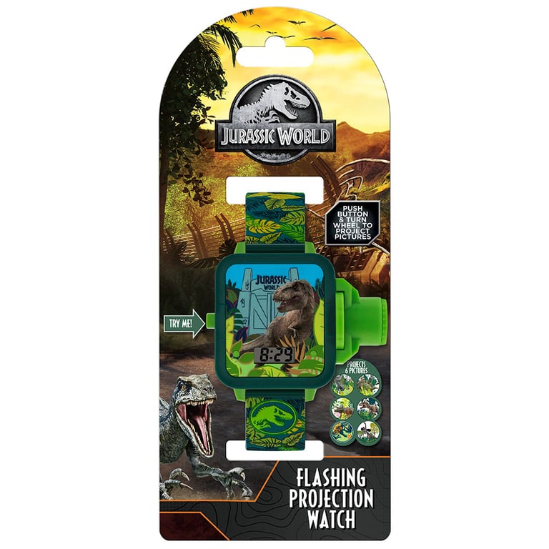 Jurassic World Junior Digital Projection Watch - Kids Silicone Strap Watch with Button Projection and 6 Exciting Images