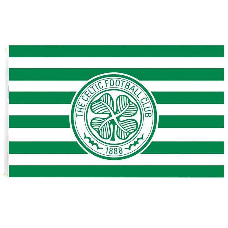 Celtic FC Green and White Hoop Flag - Official Crest Design, 100 Polyester, Wall Hanging