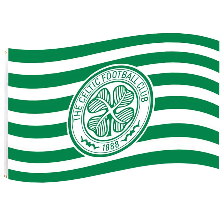 Celtic FC Green and White Hoop Flag - Official Crest Design, 100 Polyester, Wall Hanging
