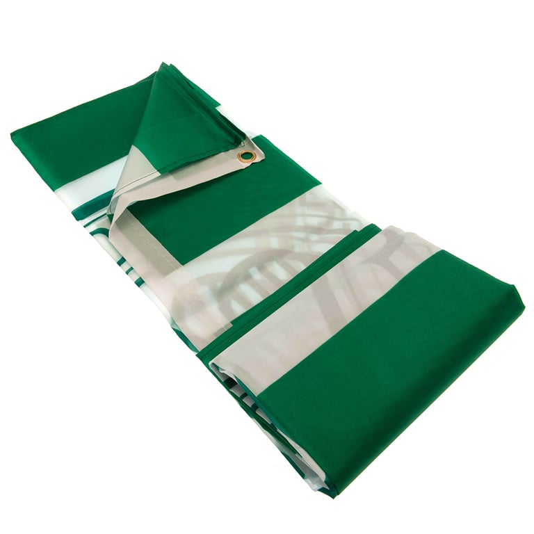 Celtic FC Green and White Hoop Flag - Official Crest Design, 100 Polyester, Wall Hanging
