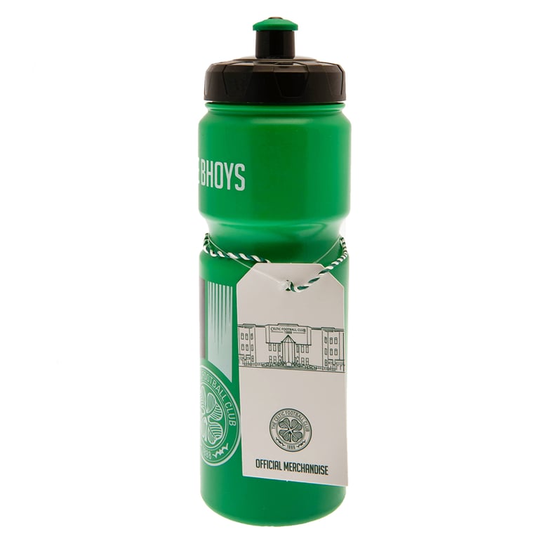 Celtic FC Green Stripe Plastic Drinks Bottle with Screw Top and Celtic Crest Design