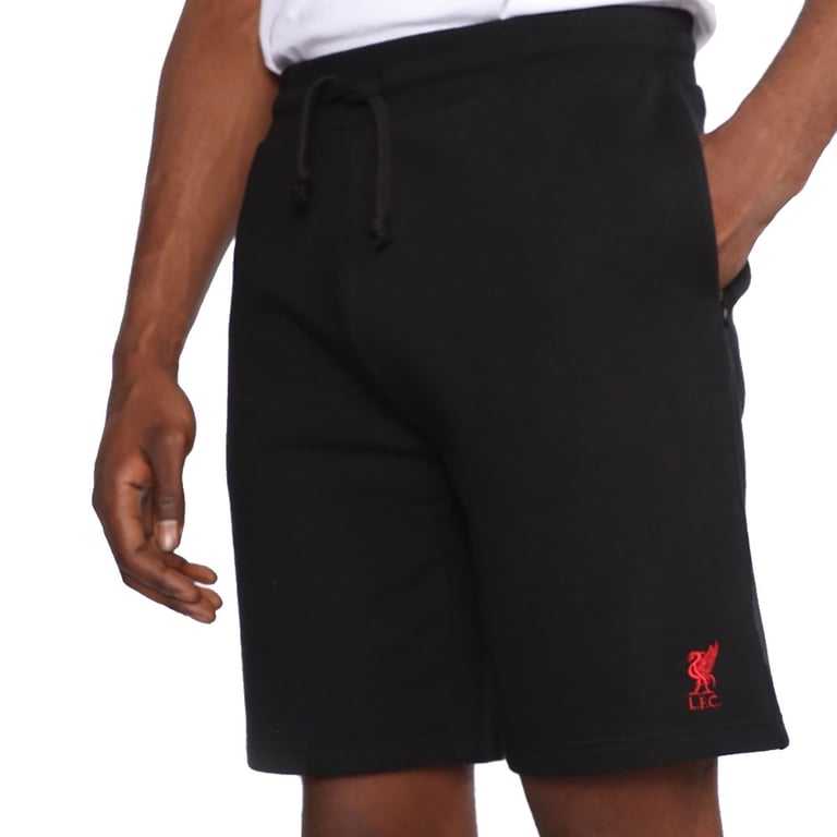 Liverpool FC Mens Black Sweat Shorts with Liverbird Crest Embroidery