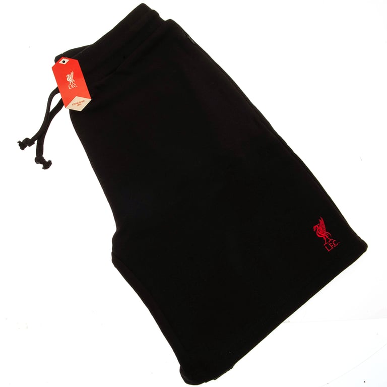 Liverpool FC Mens Black Sweat Shorts with Liverbird Crest Embroidery