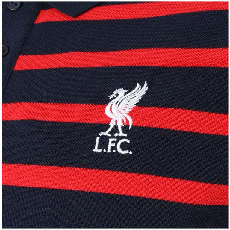 Liverpool FC Stripe Polo - Men s 100 Cotton, Embroidered Liverbird Crest, Red & Navy Striped Design