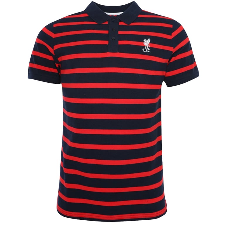 Liverpool FC Stripe Polo - Men s 100 Cotton, Embroidered Liverbird Crest, Red & Navy Striped Design