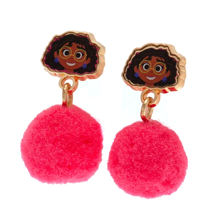 Encanto Pink Pom Pom Stud Earrings Featuring Mirabel Design