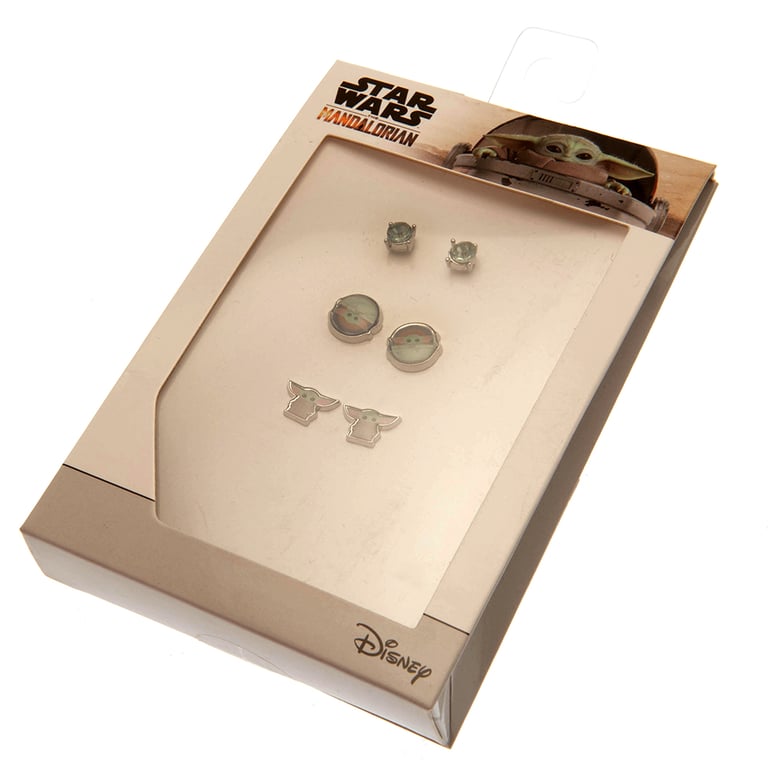 Star Wars The Mandalorian Grogu Themed Earring Gift Set - 3 Pairs of Colourful Studs