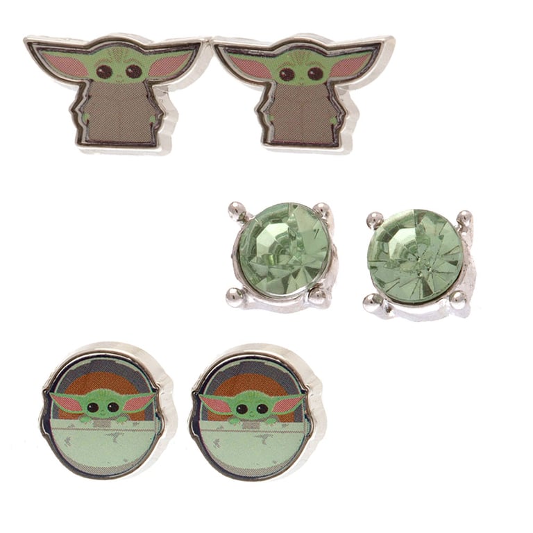 Star Wars The Mandalorian Grogu Themed Earring Gift Set - 3 Pairs of Colourful Studs