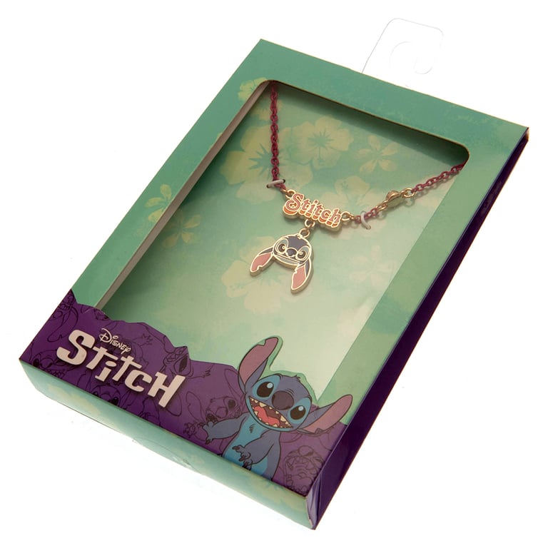 Lilo & Stitch Pink Chain Necklace with Stitch Charm and Gemstone Accents