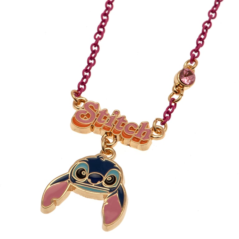 Lilo & Stitch Pink Chain Necklace with Stitch Charm and Gemstone Accents