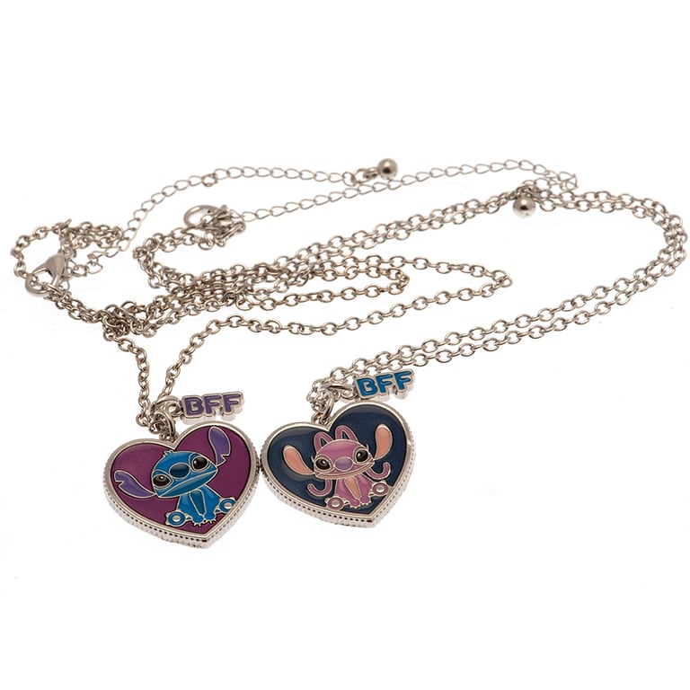 Lilo & Stitch BFF Necklace Set - Heart Shaped Pendants on Silver Chain