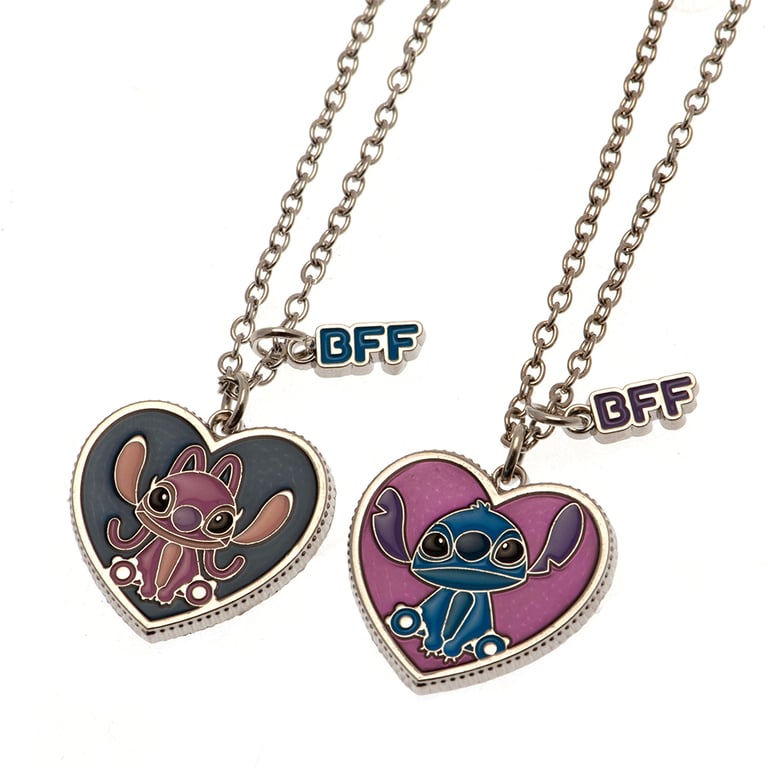 Lilo & Stitch BFF Necklace Set - Heart Shaped Pendants on Silver Chain