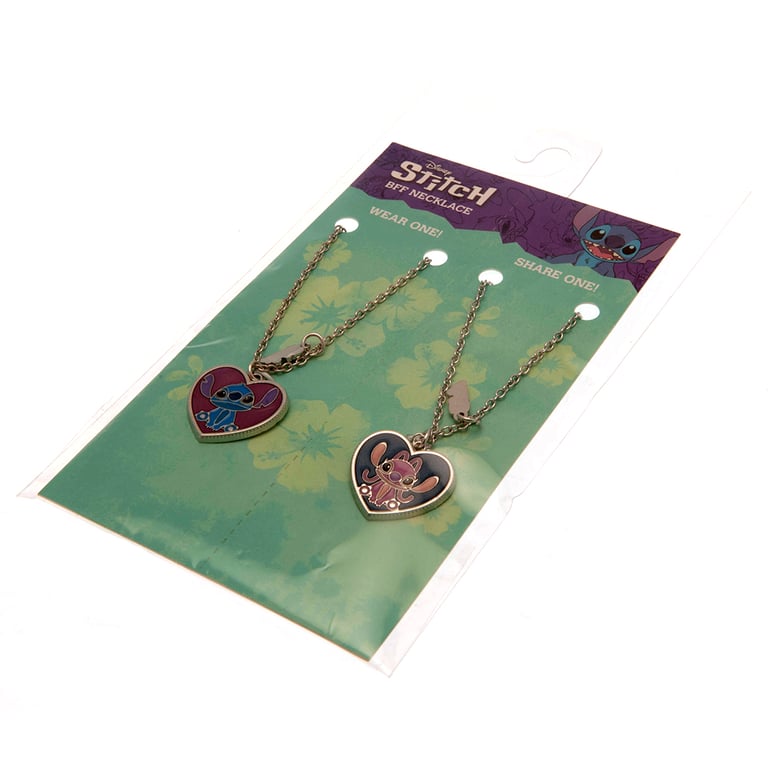 Lilo & Stitch BFF Necklace Set - Heart Shaped Pendants on Silver Chain