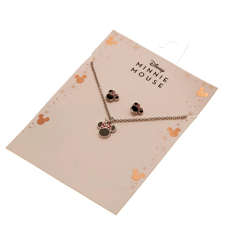 Minnie Mouse Fashion Jewellery Necklace & Earring Set - Silver Chain and Stud Earrings