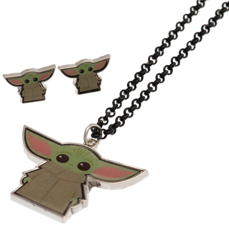 Star Wars Mandalorian Grogu Charm Necklace & Earrings Set - Fashion Jewelry Gift