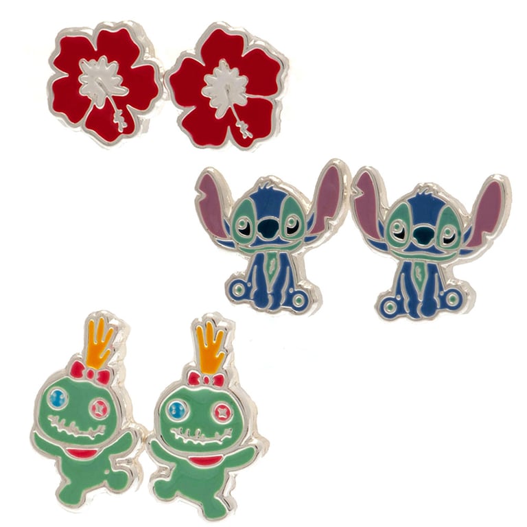 Lilo & Stitch Plated Brass Stud Earrings Set - Colorful Fashion Accessories