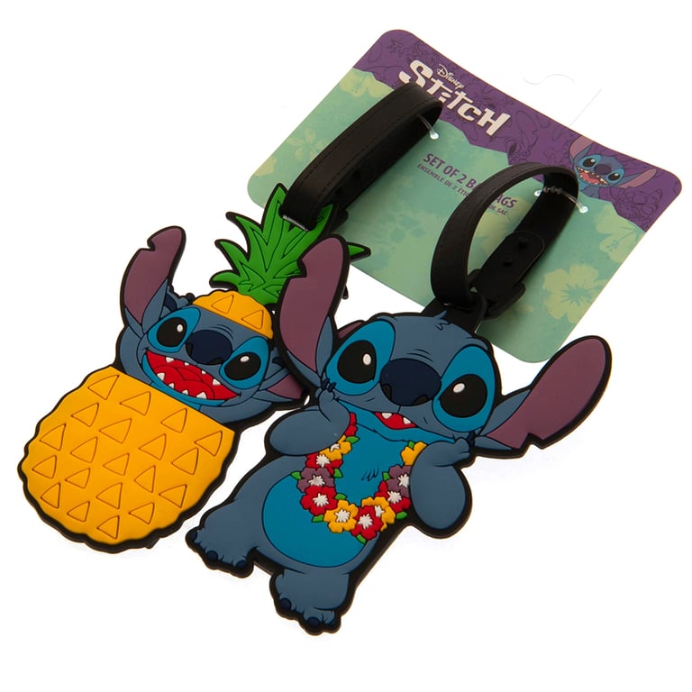 Vibrant Lilo & Stitch Hawaiian Luggage Tags with Durable PVC Design and Wipe Clean Name Tag