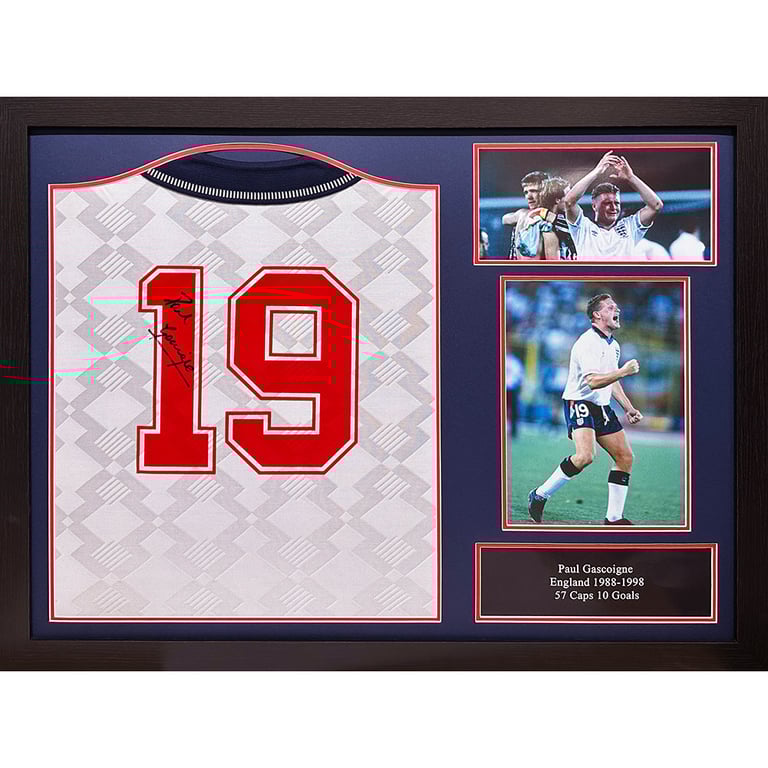 England FA 1990 World Cup Replica Shirt - Paul Gascoigne Signed Edition (Framed)