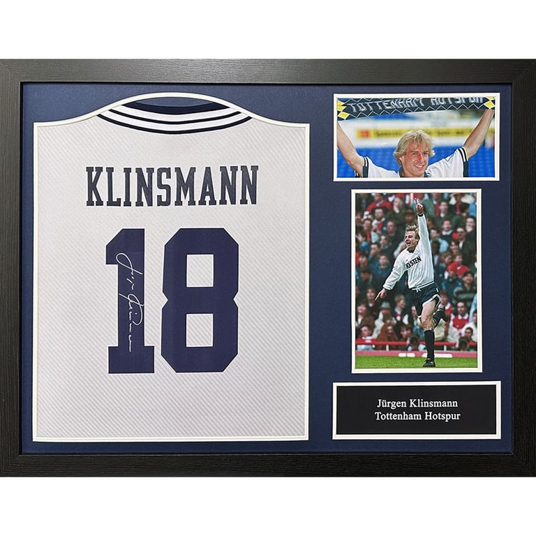 Tottenham Hotspur FC 1994 Klinsmann Signed Replica Shirt (Framed) - Authentic Autographed Jersey
