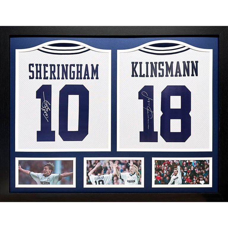 Tottenham Hotspur FC 1994 Klinsmann & Sheringham Signed Replica Shirts (Dual Framed)