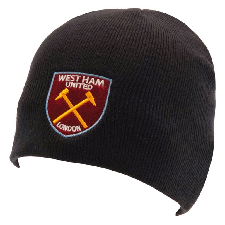 West Ham United FC Navy Beanie - Dome Style Knitted Hat with Embroidered Crest