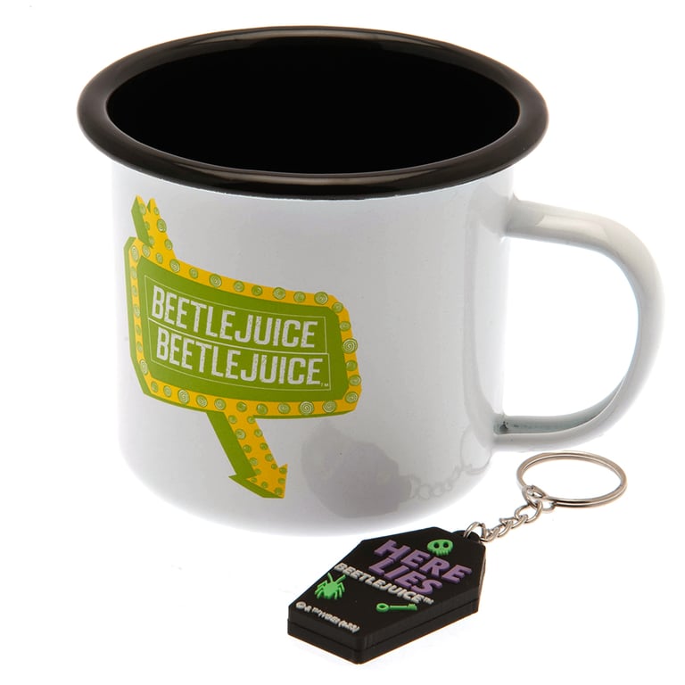Beetlejuice Enamel Mug & Collectible Keyring Set - Strange and Unusual Gift