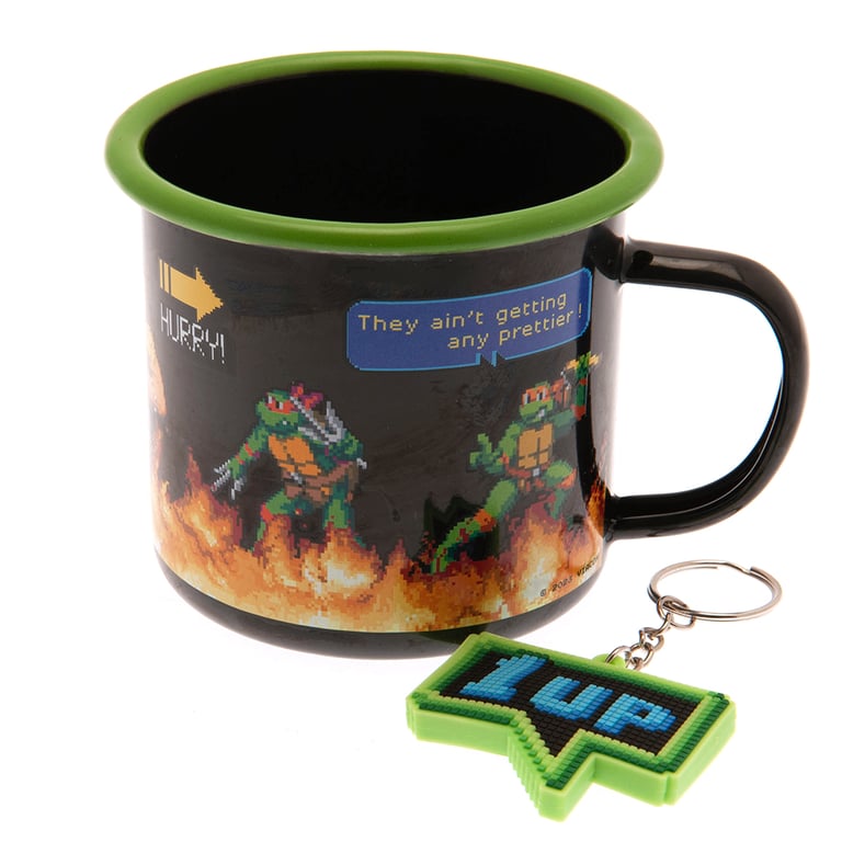 TMNT Enamel Mug & Collectible Keyring Set - Turtle Themed Accessories