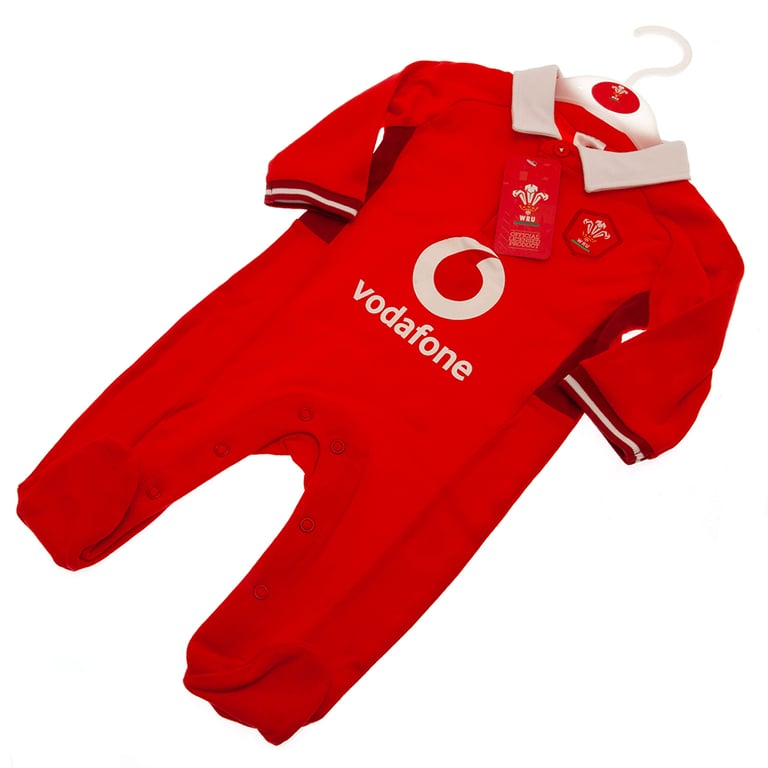 Wales Rugby Red Home Colour Cotton Sleepsuit 6/9 Months Baby Boy Girl Sleepwear