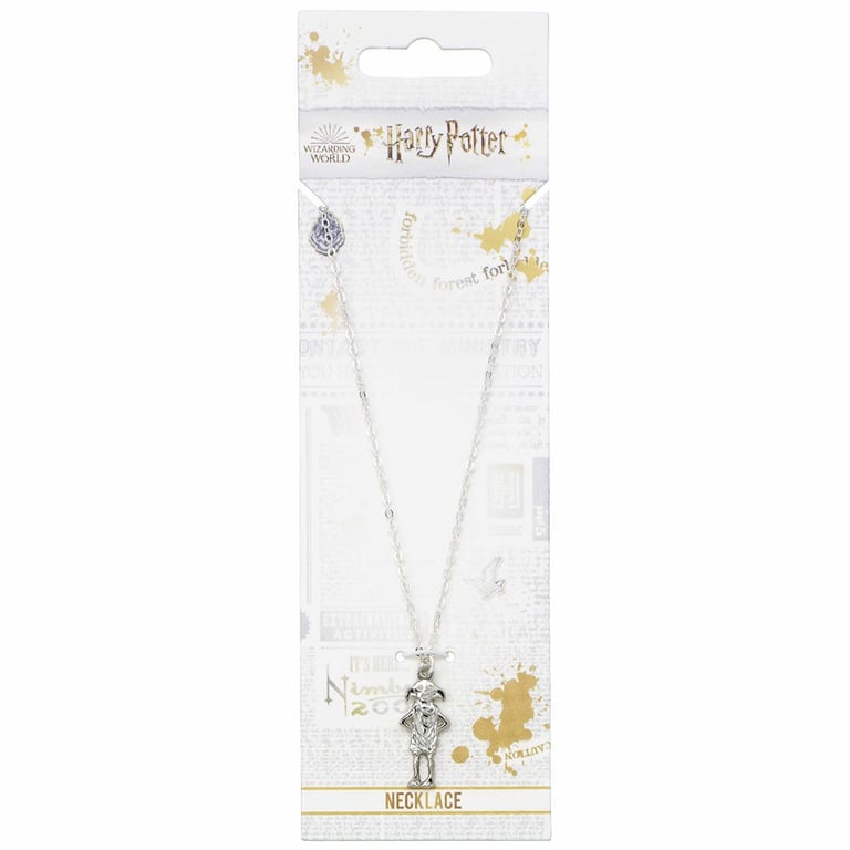 Harry Potter Silver Plated Dobby House Elf Charm Necklace - 25in Extender Chain