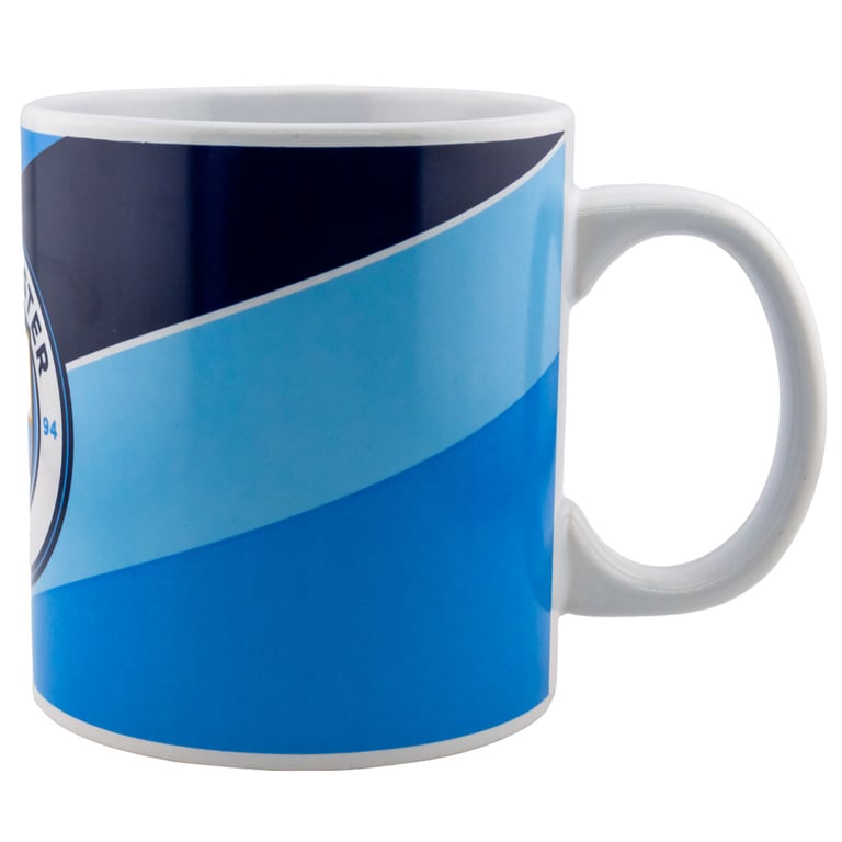Manchester City FC Jumbo Ceramic Coffee Mug with Diagonal Stripe Design and Club Crest