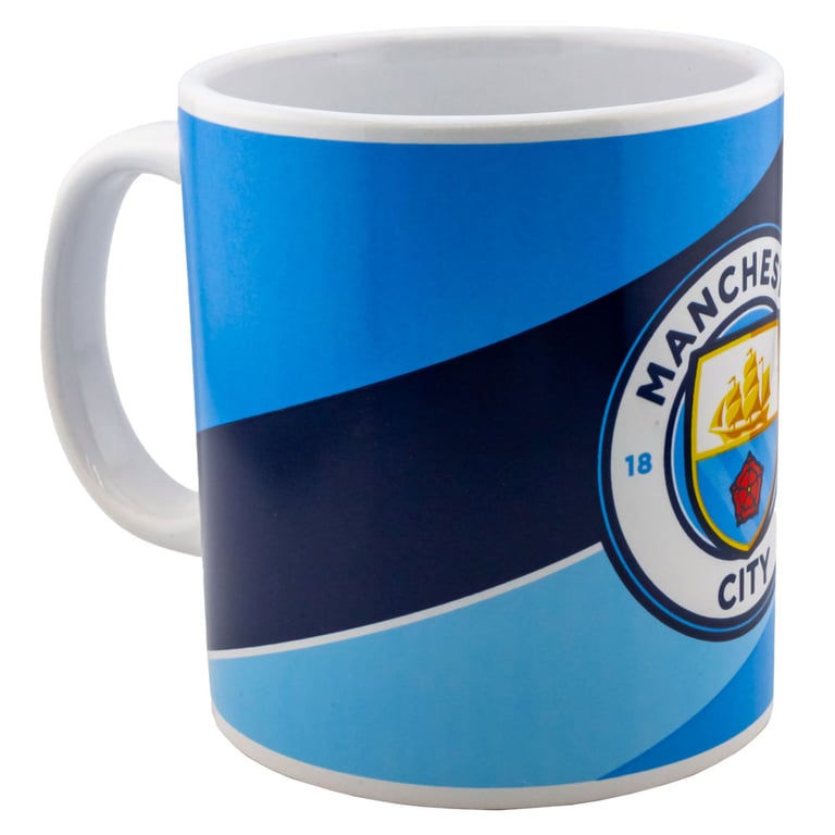 Manchester City FC Jumbo Ceramic Coffee Mug with Diagonal Stripe Design and Club Crest