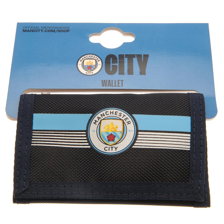 Manchester City FC Ultra Wallet - Multi-Compartment Crest Design with External Zip Pocket and Wipe Clean Finish