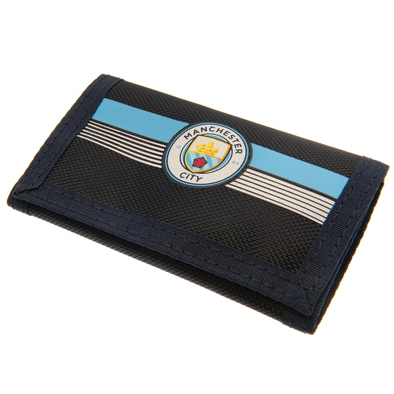 Manchester City FC Ultra Wallet - Multi-Compartment Crest Design with External Zip Pocket and Wipe Clean Finish