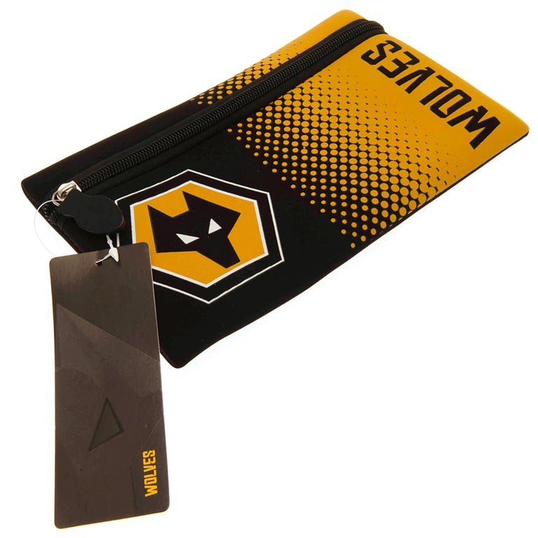 Wolverhampton Wanderers FC Official Neoprene Zipped Pencil Case - Yellow Black Fade Crest Design