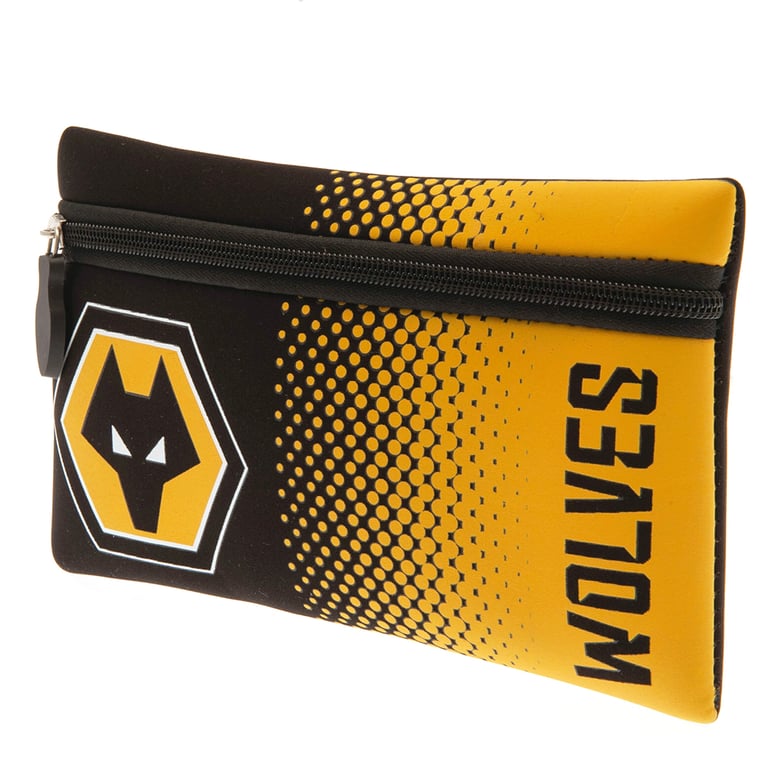 Wolverhampton Wanderers FC Official Neoprene Zipped Pencil Case - Yellow Black Fade Crest Design