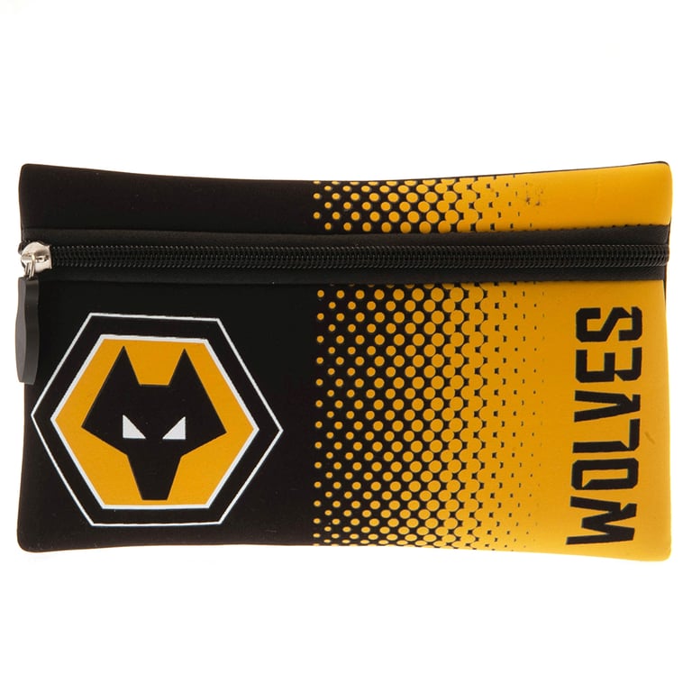 Wolverhampton Wanderers FC Official Neoprene Zipped Pencil Case - Yellow Black Fade Crest Design