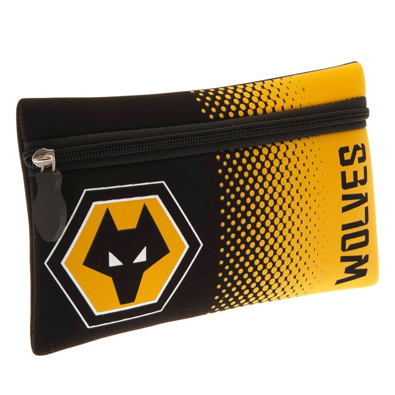 Wolverhampton Wanderers FC Official Neoprene Zipped Pencil Case - Yellow Black Fade Crest Design