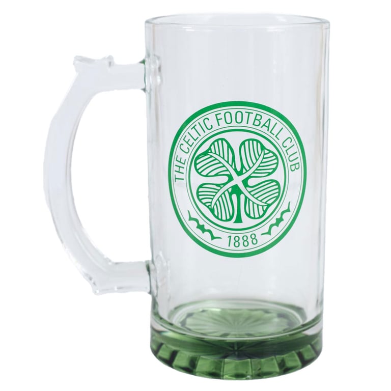 Celtic FC Green Glass Stein Tankard - Official Club Crest Beer Mug